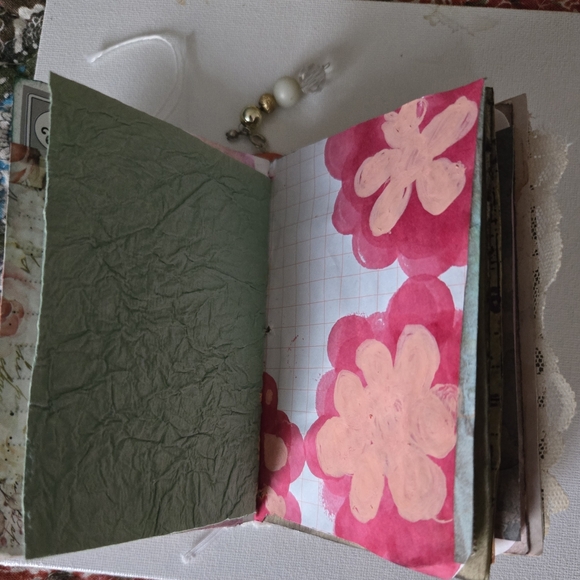 Embroidered White Journal  Handmade with Beaded Charm Free Jewelry Inside - Picture 15 of 16